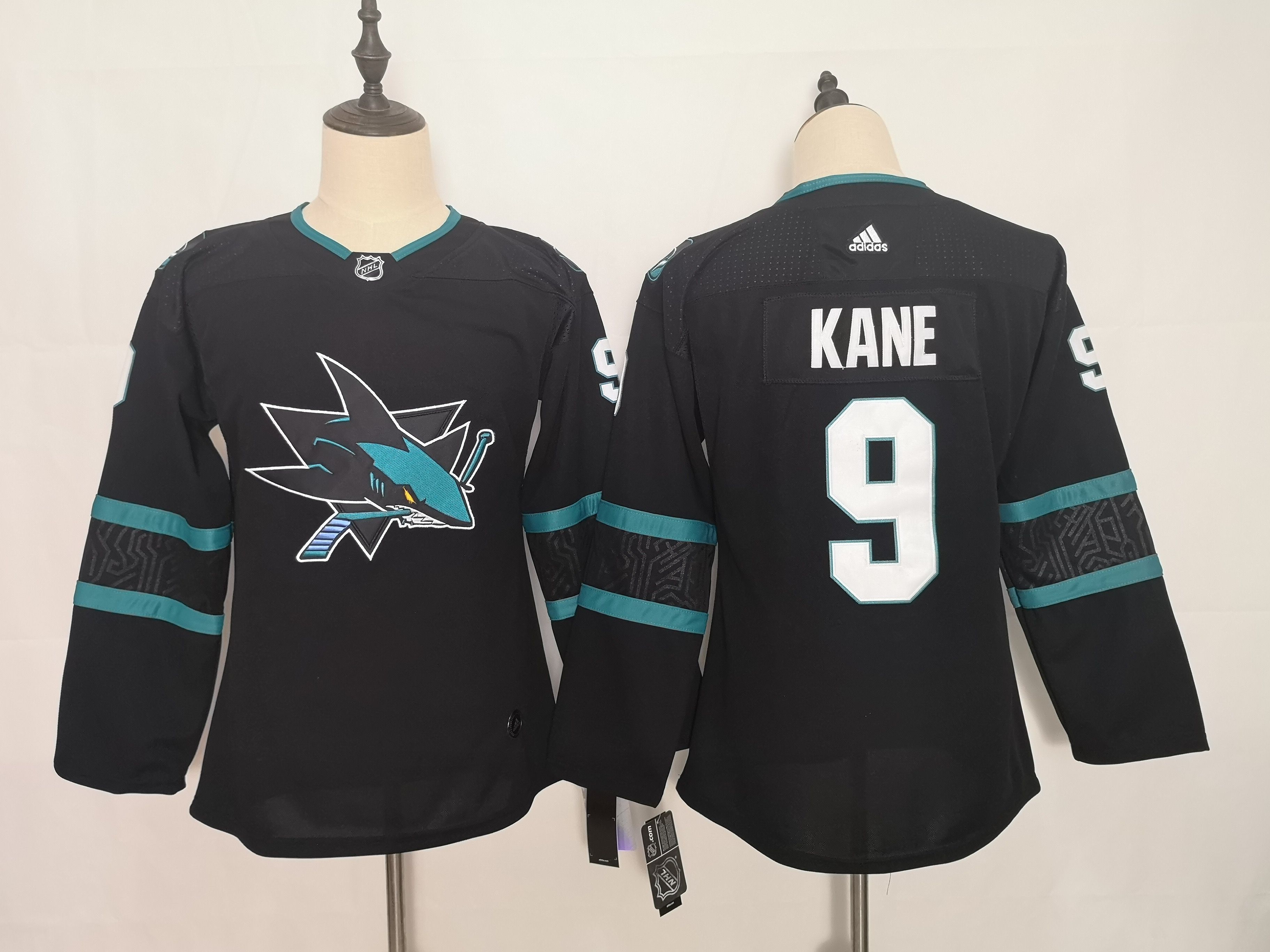 Women San Jose Sharks 9 Kane Black Adidas Stitched NHL Jersey